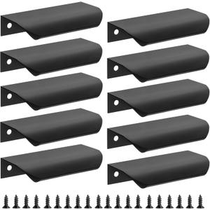 Malimali 10 Pack Black Edge Finger Pulls for Cabinets 3.15" Kitchen Cabinet Pulls Handles Drawer Pulls Modern Aluminum Concealed Tab Pulls for Closet Door, Matte Black