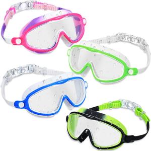 Flutesan 4 Pack Kids Swim Goggles Age 3-15 Antifog Wide View No Leaking Swimming Glasses with Adjustable Strap (Fresh Color)