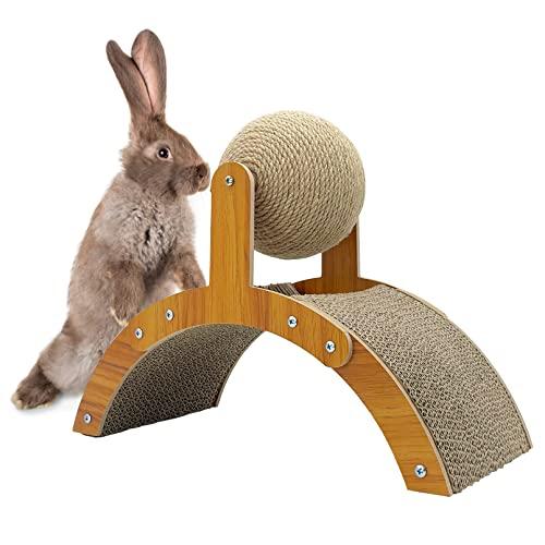 Fhiny Rabbit Scratch Toy, Natural Sisal Rabbit Scratching Ball with Cardboard Pad 2-in-1 Bunny Claw Scratcher Interactive Toys Nail Scratching Post for Indoor Pets Kittens Ferrets Small Animals, Arch-1