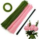 200 pcs Pink OliveGreen Pipe Cleaners Set with Floral Wires & Gardening Tape, Chenille Stems Pipecleaners for Tulip Bouquet Making,Kids DIY Craft Projects and Decorations