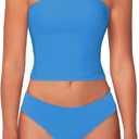 Sunzel Womens Strapless Sexy Tube Top Double Lined Sleeveless Crop Top Summer Basic Bandeau Tops for Layering or Going Out (L, Classic Blue)