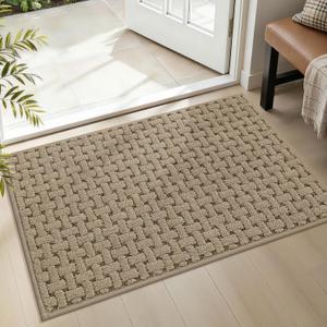 Door Mat Indoor Entrance 20x32, Non-Slip Washable Doormats Entry Way Mats, Dirt Resistant and Absorbent Welcome Mat, Easy Clean Low-Profile Doormat, Front Door, Inside Entrance, Beige (1'8" x 2'8" (Rectangular))