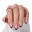 BTArtbox French Tip Press On Nails, Almond, Supremely Fit, Natural, Reusable Short Glue/Stick On Nails for Women Gift in 16 Sizes, Black French, 32 Fake Nails Kit