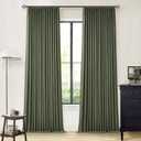 Olive Green Pinch Pleated 100% Blackout Linen Bedroom Curtains 96 Inch Length Double Layer Pleat Curtains Ring Hooks Back Tab Black Out Room Darkening Drapes 96 Inches Long Living Room Dark Green