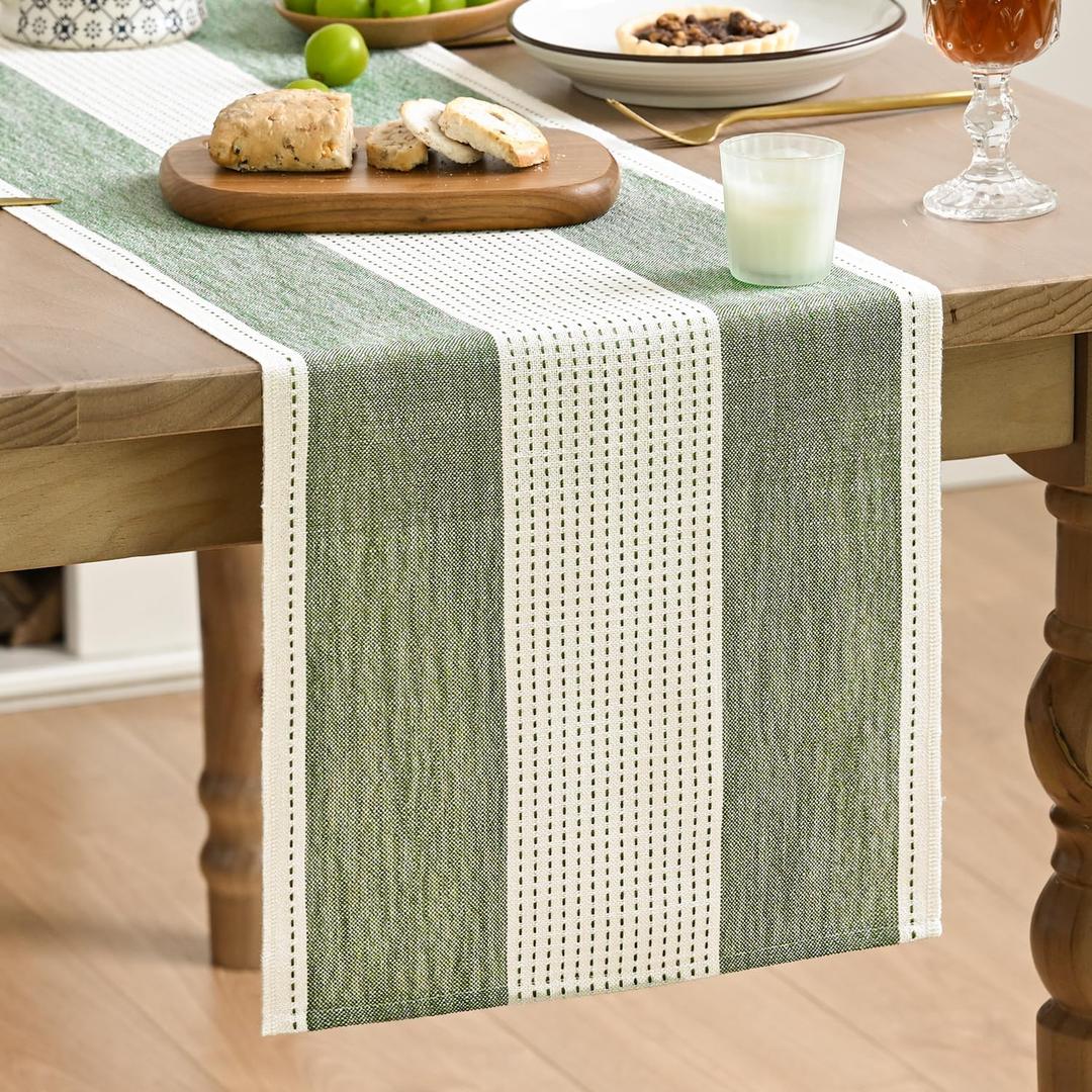 Artoid Mode Sage Green Farmhouse Rustic Table Runner, Seasonal Macrame Fabric Kitchen Dining Holiday Wedding Table Decor for Home Party 13x72 Inch
