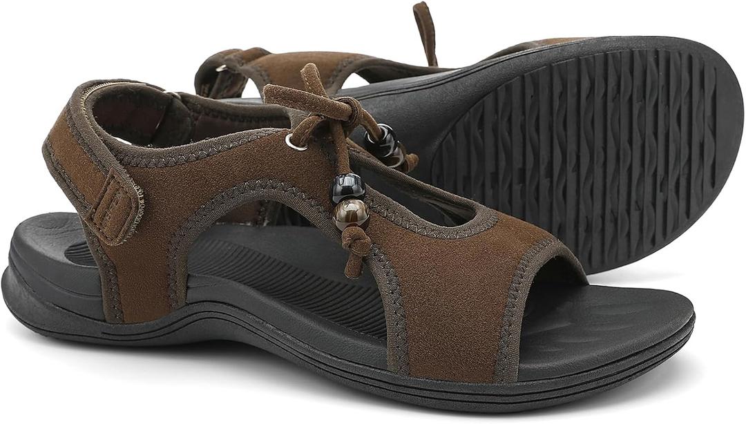 UBFEN Womens Walking Sandals Comfortable with Arch Support (Brown)