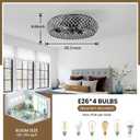 RUIYEY Crystal Ceiling Fans with Lights: 20 inch Remote Low Profile Ceiling Fan,Timer 7 Blades 6 Speeds Quiet DC Reversible E26 4 Light Caged Flush Mount Black Fandelier for kitchen Living Room