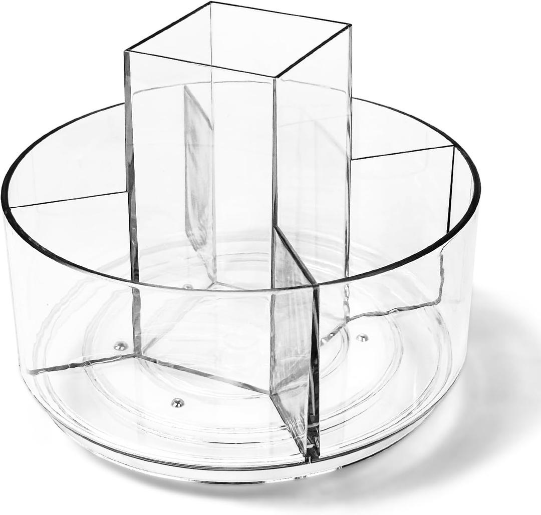 Rotating Acrylic Pen Holder, Clear Pencil Holder for Desk, 360 Degree Rotating Makeup Brush Holder and Storage Organizer, Modern Desk Organizer for School, Home and Office.