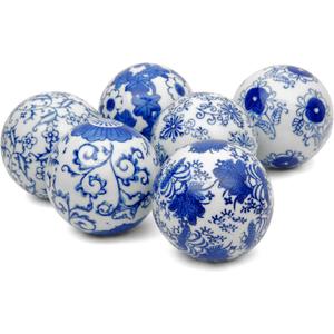 Red Lantern 3" Blue & White Decorative Porcelain Ball Set