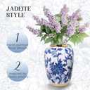 Blue and White Ginger Jar 16" Tall Vase, Gold Trim Porcelain Decor