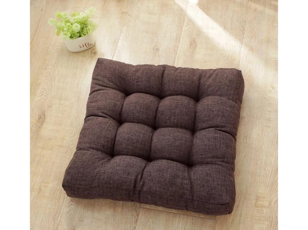 18x18x4 Inch Tufted Seat Cushion Cotton Linen Seat Cushions Non-Slip Chair Pad for Dining Room Kitchen Office Chairs (Coffee,18"x18")