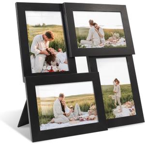 YESKAY 4x6 Collage Picture Frames Set of 1, Multi Family Photo Frame with Real Glass, Displays Four 4x6 Photo, Wall Decor Wall Hanging or Tabletop, Black