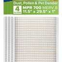 Filtrete 11.5x29.5x1 AC Furnace Air Filter, MERV 8, MPR 700, Tough on Pollen, Easy on Airflow, 3-Month Pleated 1-Inch Electrostatic Air Cleaning Filter, 4-Pack (Actual Size 11.19 x 29.19 x 0.81 in)
