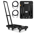 Folding Hand Trucks, Heavy Duty Dolly Cart with 6 Wheels & 2 Elastic Ropes, Foldable & Ideal for Luggage, Travel, Moving, Shopping, Office Use, Hold Up to 500 LB, Easy to Store, Black