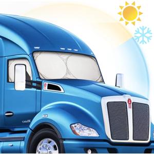 Semi-Truck Sun Shade for Windshield and Side Windows | 300T Sunshade Maximum Coverage | Block Sun Heat Rays |Fits for Semi, Commercial & Big Rig Truck, RV (Side Velcro)