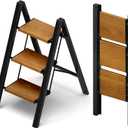 Taranta 3 Step Ladder,Aluminum Lightweight Folding 3 Step Stool with Anti-Slip Wide Pedal, 330lbs Capacity Step Ladder for Household,Kitchen,Office - BlackWoodgrain