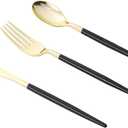 Goodluck 90 PCS Black Gold Plastic Silverware Set for 30 Guests,30 Knives, 30 Forks and30 Spoons, Food-grade material free of BPA, Gold Plastic Cutlery Ideal for Weddings, Birthdays, Graduation