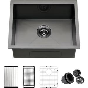 21 Black Small Kitchen Sink Undermount, Zoyddoy 21 x 16 x 9 Inches 16 Gauge Black Stainless Steel Kitchen Bar Sink Under mount Outdoor Sink Laundry