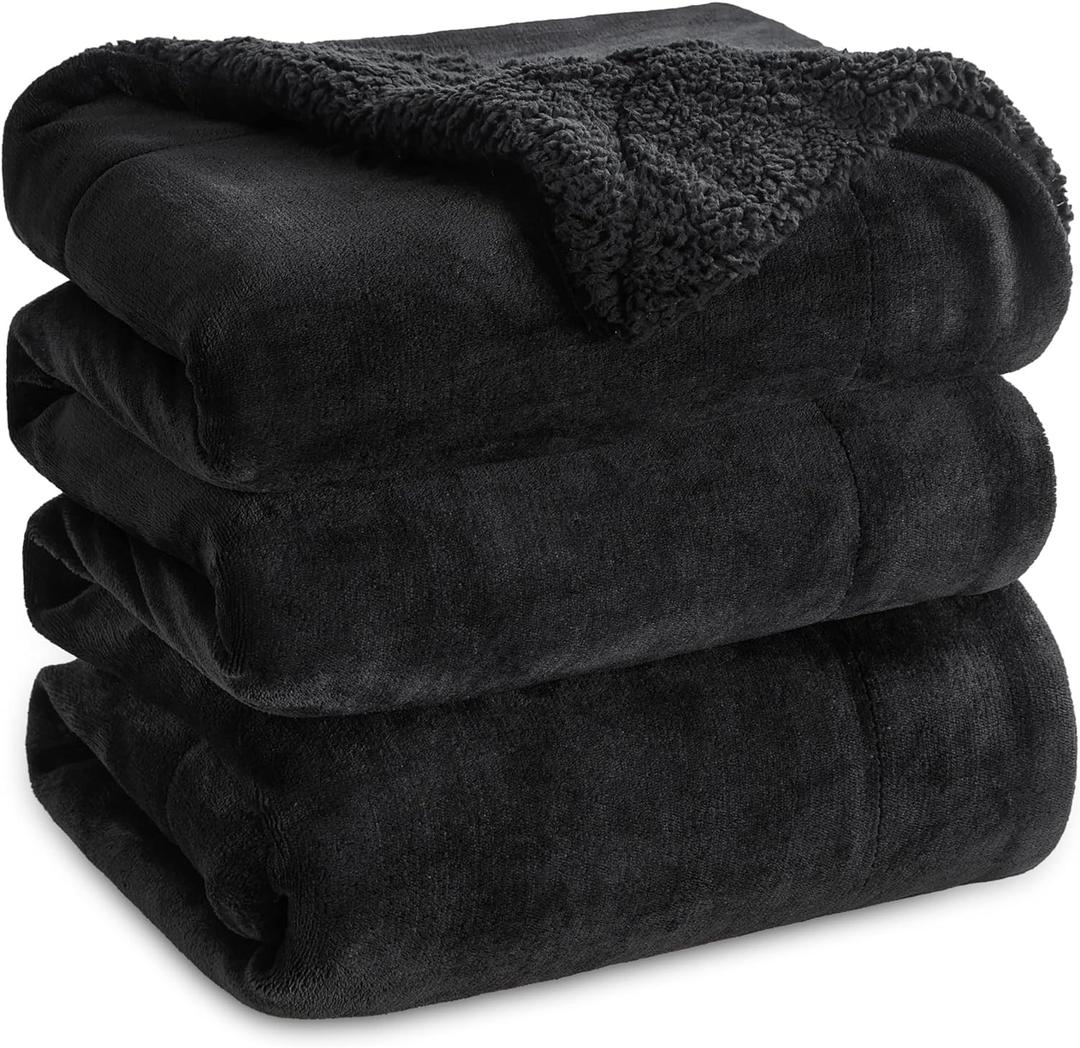 Bedsure GentleSoft Sherpa Fleece Blankets Queen Size for Bed - Thick and Warm Throw for Women and Men, Soft Fuzzy Plush Queen Blanket for Winter, Non-Heated, Black, 90x90 Inches