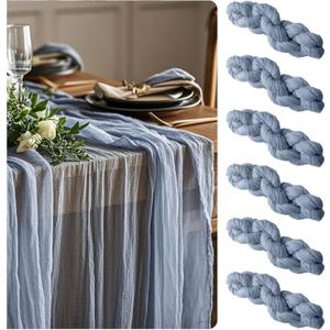 6 Pieces Cheesecloth Table Runners 10 Ft Gauze Table Cloth for Boho, Rustic Wedding Arch, Baby Shower Decorations Birthday Party (6, Dusty Blue)