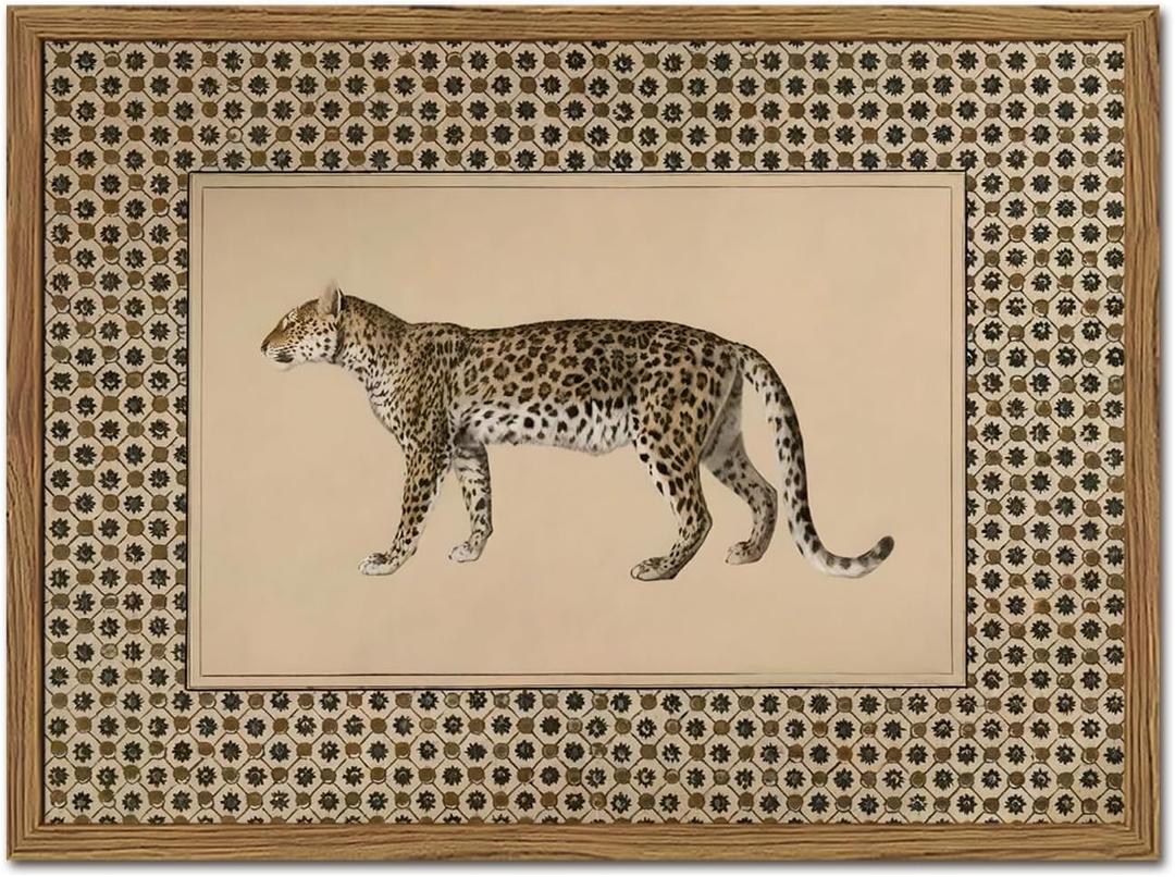 Vintage Leopard Wall Art Cheetah Safari Wall Decor Paintings, Wildlife Animal Poster Canvas Prints Aesthetic for Living Room Bedroom 16x24 inch Wood Framed