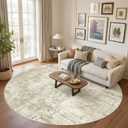 Soalmost Round Rugs 8ft Living Room Circle Area Rug 8x8 Beige/Gray Vintage | Washable Non Slip Abstract Carpet for Apartment, Dining Bedroom, Soft Low Pile Stain Resistant Foldable Floor Mat Entryway