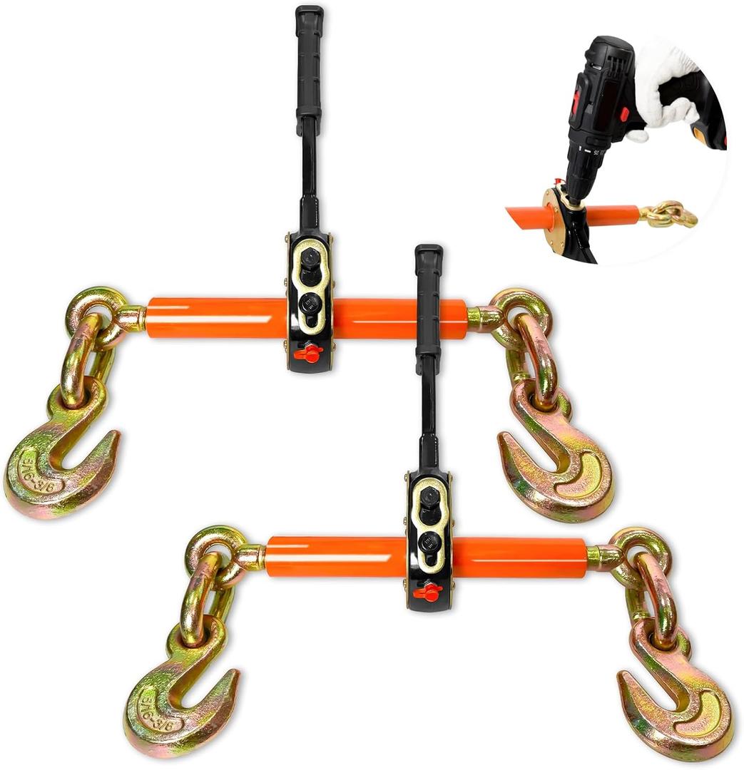 Electric Torque Drive Load Binder 2 Pack | Fits 5/16-3/8 Chain | 5,400 lbs SWL | Heavy-Duty Ratchet Binder Compatible with Portable Drill for Fast Cargo Tie-Down & Load Securement