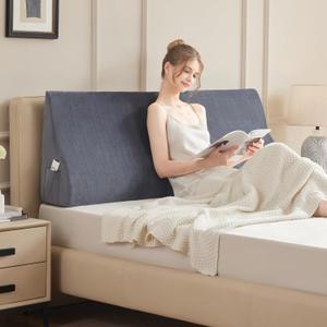 Headboard Wedge Pillow, Large Triangular Reading Pillows Bolster Headboard Backrest Cushion Positioning Support Wedge Pillow for Day Bed Bunk Bed with Removable Cover,California King (Gray)