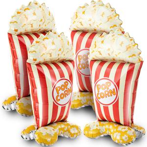4 Pack 4ft Giant Standing Popcorn Balloons 3D Circus Carnival Foil Popcorn Balloons for Movie, Circus Carnival Theme Birthday Baby Shower Back to School Cannes Party Decorations