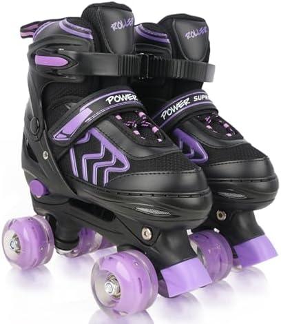 Kids Roller Skates for Boys Adjustable Roller Skates for Men Women Girls with 8 Wheels Lighting for Indoor Outdoor Quad Skates, Size M 35-38