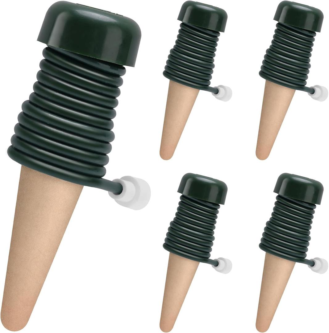 BYDOLL Plant Self-Watering Stakes Automatic Watering Terracotta Spikes for Indoor Outdoor Plants,Houseplant Insert Devices for Vacation use,Bonsai Drip Irrigation System (5 Pack) (4.3''X1.3'')