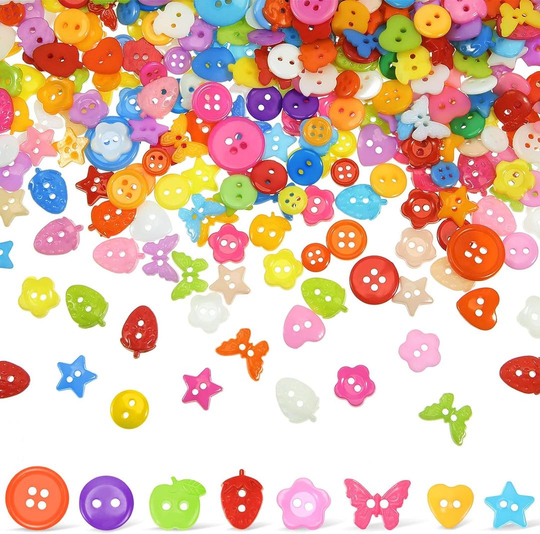 800 Pcs Button for Craft Mixed Colors Sewing Buttons Round Heart Star Flower Buttons Assorted Sizes Resin Buttons for DIY Crafts Painting Decoration Handmade Ornament, 2 Holes and 4 Holes