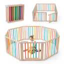 Baby Wooden Playpen, Foldable Shape & Size Adjustable Playpen for Toddler and Babies, Wood Baby Play Yard with Locking Gate, Large Pack and Play for Play Area Indoor(Multicolor, 8 Panel)