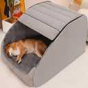 Large Dog House Indoor, Soft Plush Dogs Cave Bed Covered Pet Bed with Fluffy Washable Cushion, Portable Dog/Cat Pet Tent House for Small Medium Dogs (Grey, X-Large)