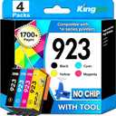 Kingjet 923 Ink Cartridges Replacement for HP 923 Ink 4 Pack with No Chip | Compatible with HP Officejet pro 8130e 8139 8125 8125e 8135 8135e 8139e 8120e 8138e 8120 8122 8124 8138 8132 8134 8122e