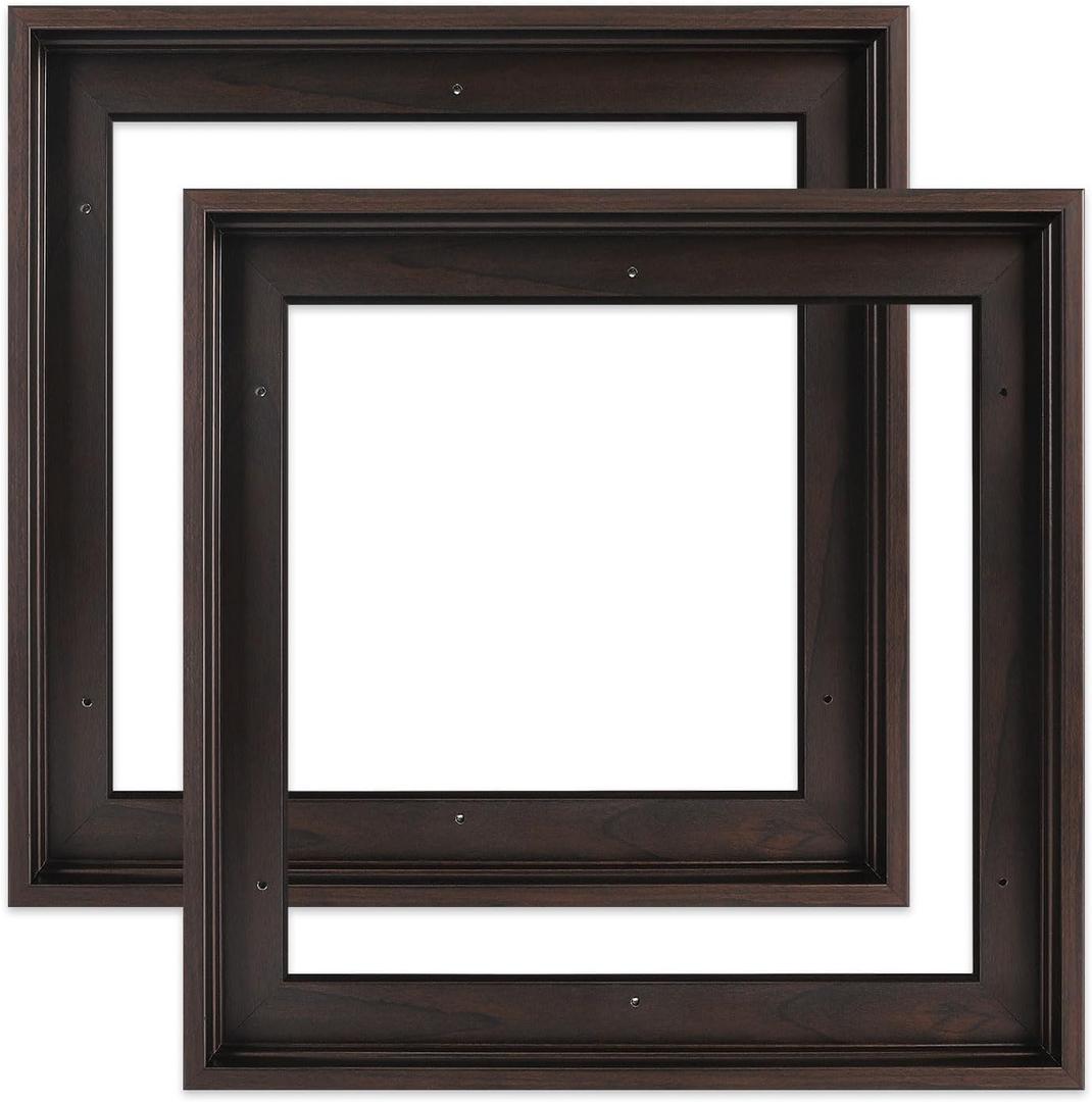14x14 Canvas Floater Frame, 2 Pack 0.9" Deep Floating Frames for Oil Paintings Art Prints Artwork Landscape Portrait Room Wall Decor (Black Brown)