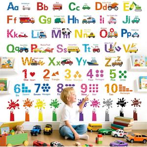 decalmile Transport Vehicle Alphabet Wall Stickers Inspirational Numbers Letters ABC Wall Decals Kids Playroom School Library Classroom Home Decor