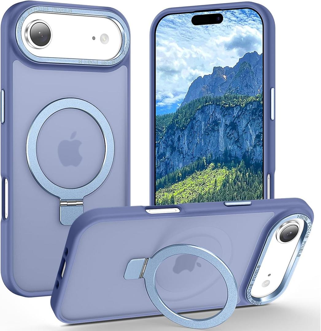 Magnetic for iPhone Air Case with Ring Stand, [10 FT Drop Protection] [Velvety Touch] Slim Translucent Matte Back Shockproof Phone Case for iPhone 17 Air 6.5'', Sierra Blue
