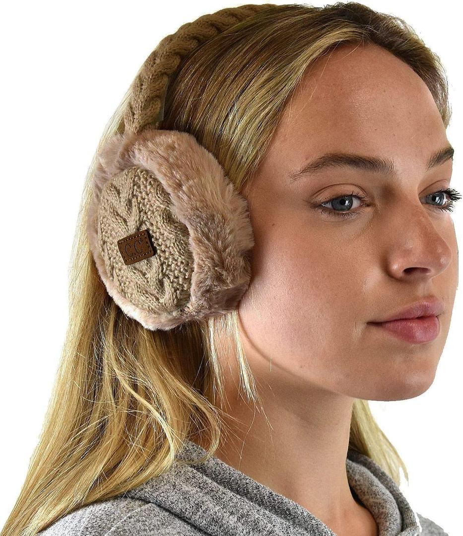 C.C Soft Winter Warm Adjustable Headband Ear Warmer Earmuffs (Taupe)