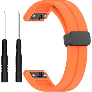 26mm 22mm 20mm QuickFit Watch Band Compatible with Garmin Fenix 8 7 6 5 3 hr 6s 5s 6x 5x Forerunner 935 945 965 Magnetic Silicone Watch Band for Garmin Instinct Approach MARQ Descent Quatix Epix Pro (Orange)