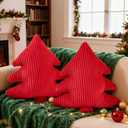 Lanpn Christmas Tree Pillows Set of 2, Christmas Decoration Narrow Stripes Winter Throw Pillow Soft Cute 3D Shaped Xmas Tree Throw Cushion for Sofa Bedroom Xmas Decor (18x16 inch, Red)