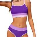 TALLWH Girls Swimsuit, Bathing Suit for Girls Casual Color-Block Adjustable Straps Bikini Sets Swim Suit 9-10 Years Purple