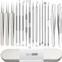 16 Pcs Pimple Popper Kit - Blackhead Remover & Acne Extractor Tool - Professional Stainless Steel Tweezers for Eyebrows, Pimples & Blemishes - Tools for Beauty Salons