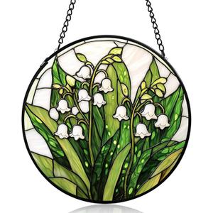 Stained Glass Window Hanging Lily of The Valley Sun Catchers Indoor Window Home Decor Living Room Wall Decor for Bedroom Gifts for Mom and Women 6.3 Inch (White)