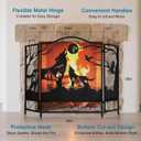 IRONWALLS 3-Panel Fireplace Screen with Wolves, 48"(L) x 32"(H) Wrought Iron Folding Fireplace Screens Decorative, Arched Fire Spark Guard Cover, Black Mesh Fire Place Gate Fence for Living Room