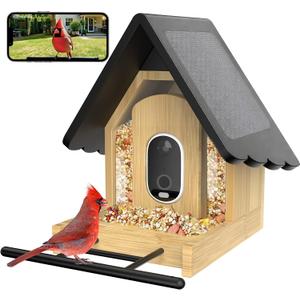 Smart Bird Feeder with Camera - 2K HD Solar Powered Outdoor Bird Camera AI Recognition Birdfeeder Cam IP65 Waterproof Remote Monitoring for Backyard Birds Ideal Gift for Birds Lovers