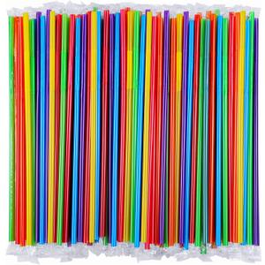 [Individually Wrapped] 100 Pcs Colorful Flexible Plastic Straw,Colorful Disposable Bendy Party Fancy Straws 13 Inch Extra Long Straws Party Decorations