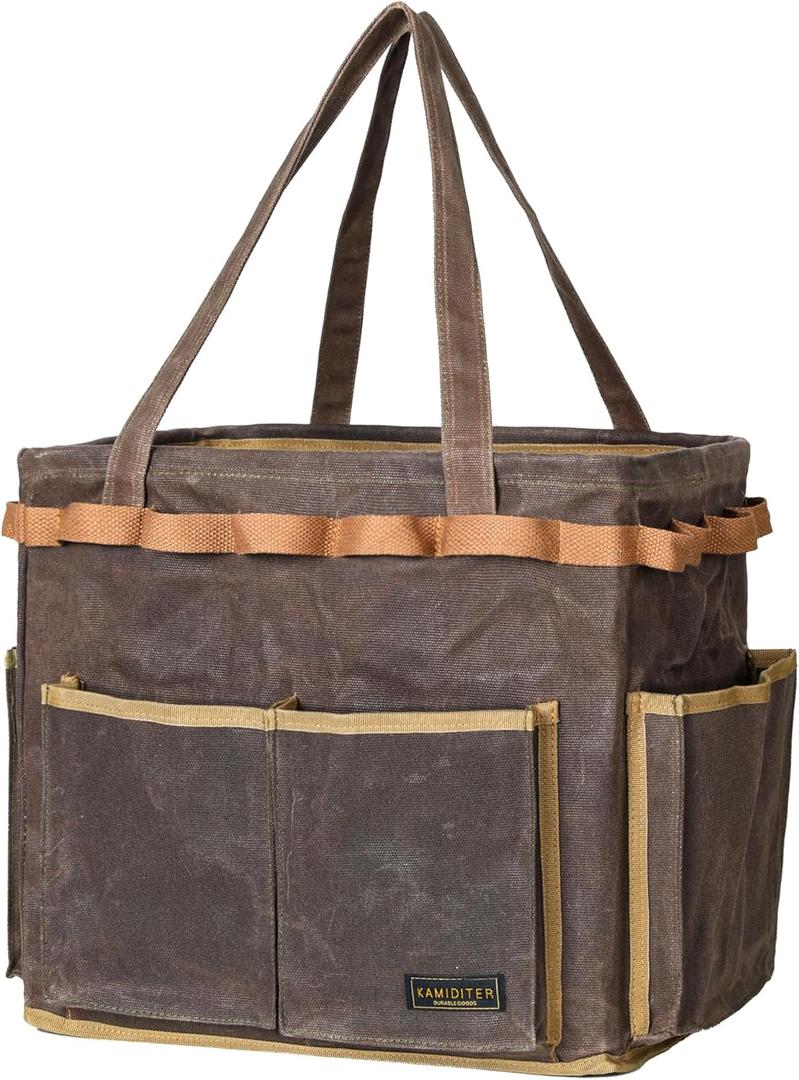 Self-Standing Tool Bag with 6 Pockets & 23 Hanging Holes - Collapsible Reusable Wire Frame Rectangular Basket, Easy Tool Access, 14" x 13" x 10" | Grey