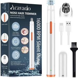 Acavado Nose Hair Trimmer for Men Women, Painless USB Rechargeable Nose Trimmer for Men, Eyebrow & Facial Hair Trimmer Dual Edge Blades for Smoother Cutting with IPX7 Waterproof, White