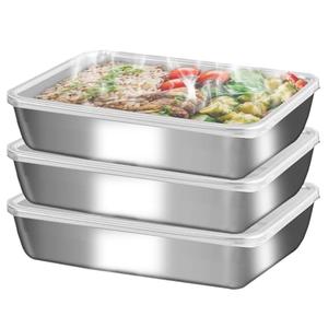 GIUOIDUO stainless steelFood Storage Containers setsstorage box with lidfreezer FrozenKitchen tray with lidOven plateSide dish plate Freezer & Dishwasher Safe, PCS 3